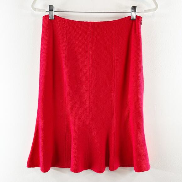St. John Tweed Flare Ruffle Tulip Hem Mini Skirt Red 4 - Picture 1 of 6